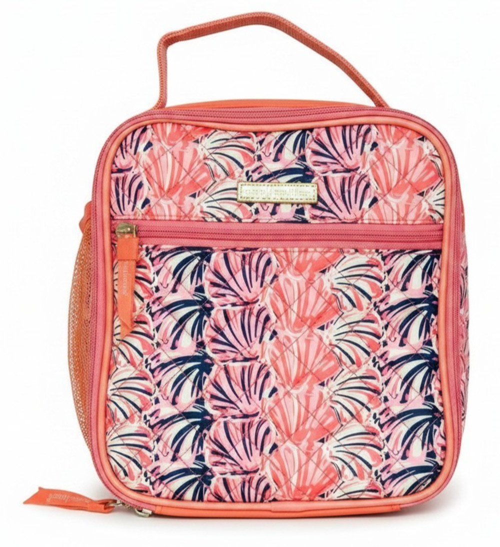 Simply Southern Insulated Lunchbox Pink White Scallop Shells Quilted 9"Sq Beachy